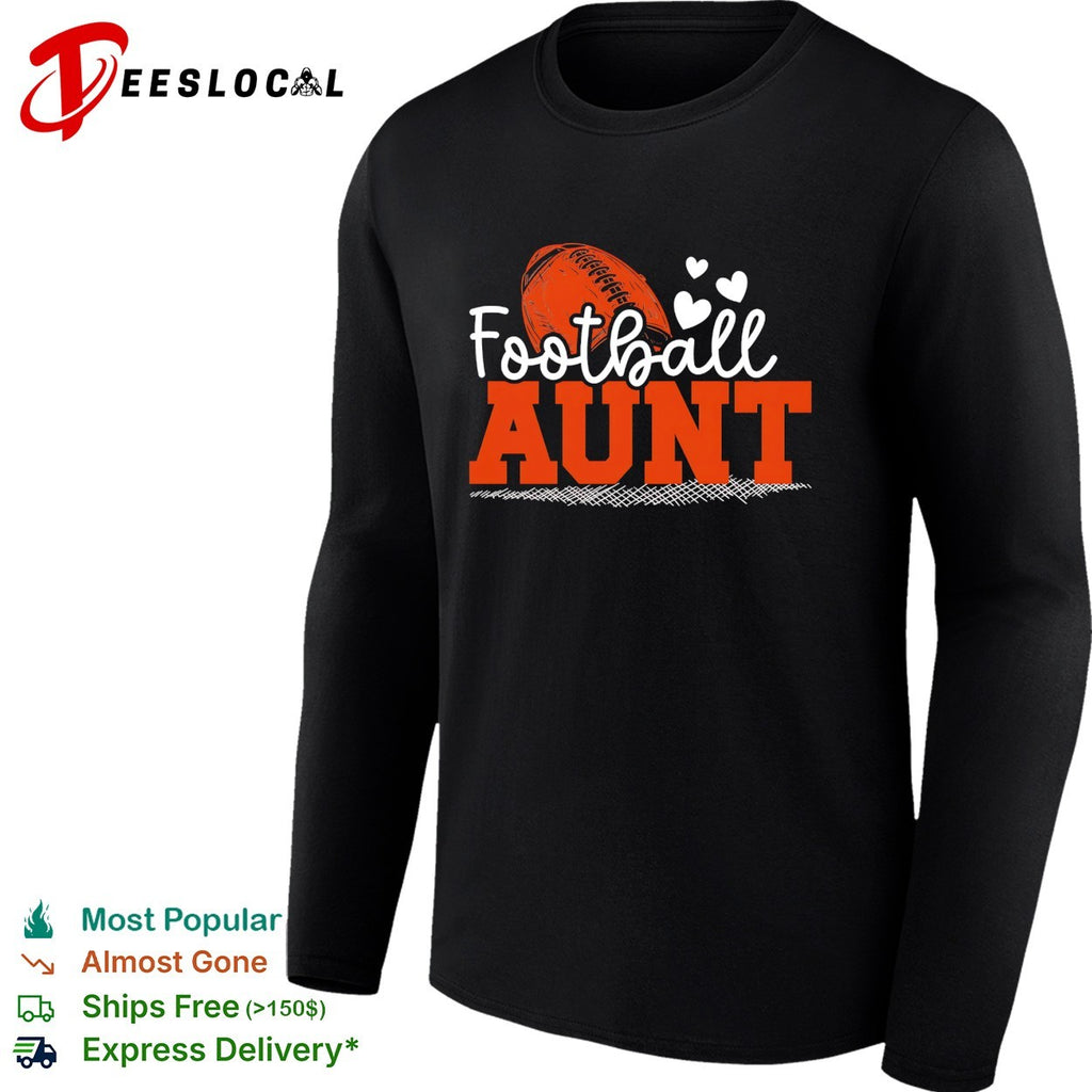 Football aunt hearts bold text shirt