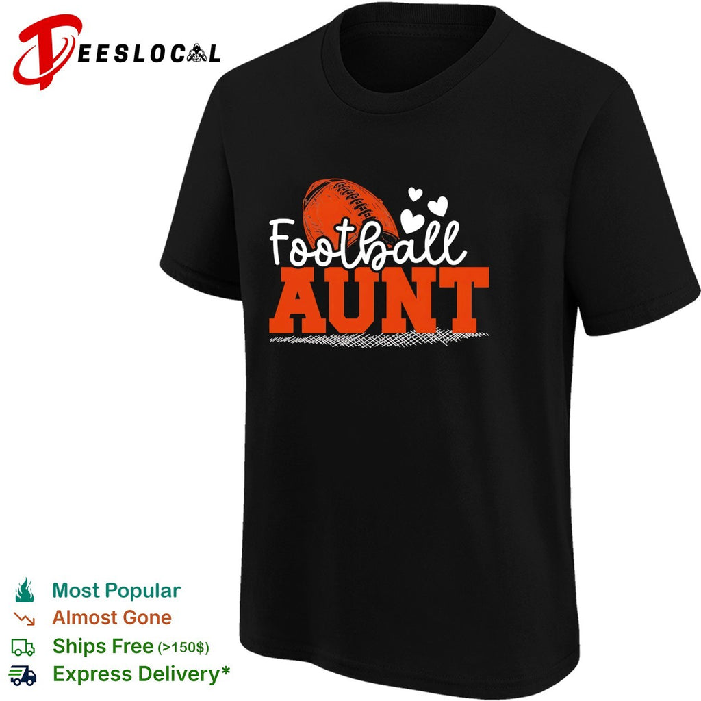 Football aunt hearts bold text shirt