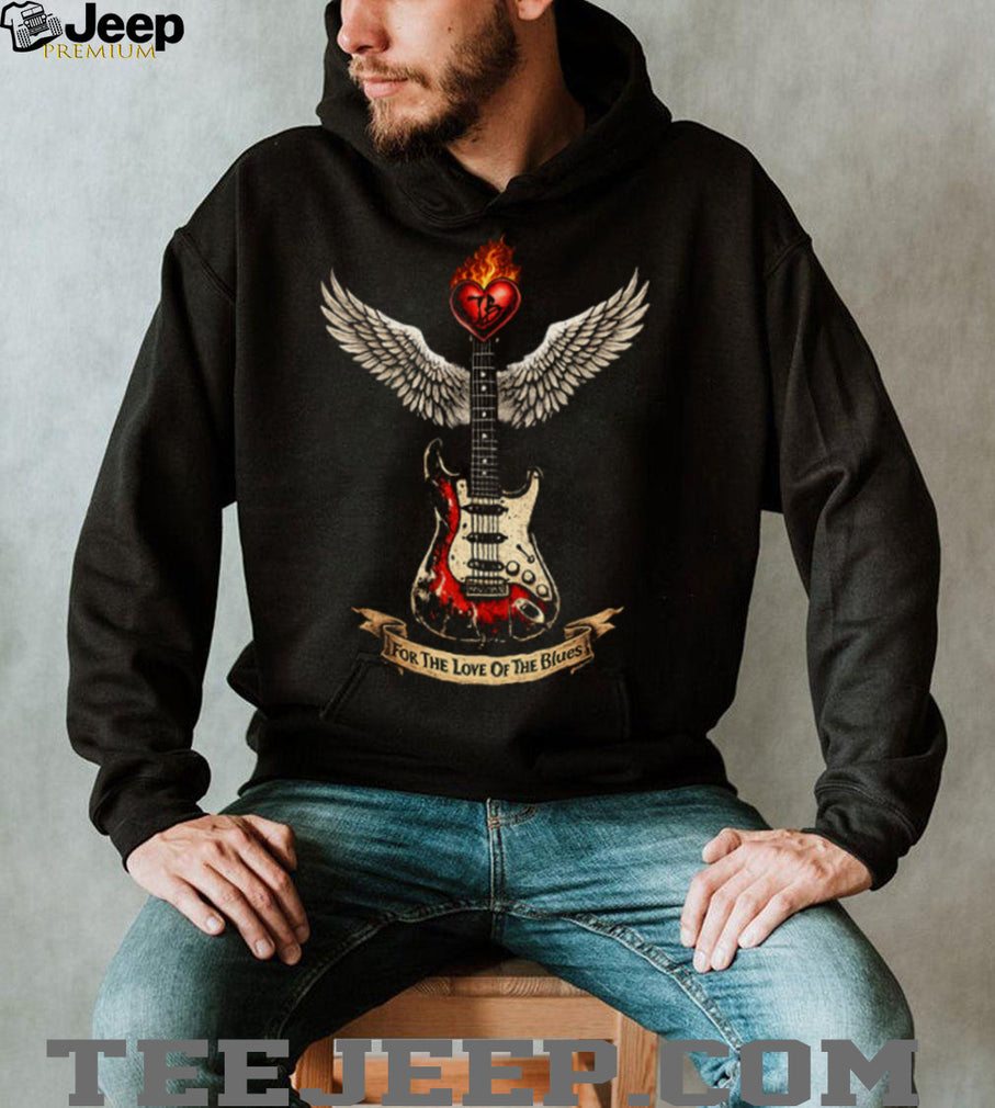 For The Love Of The Blues Winged Electric Guitar Heart T Shirt