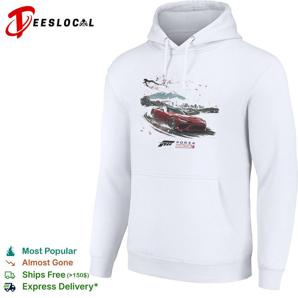 Forza Horizon 6 Red Sports Car with Mount Fuji and Tokyo Cityscape Japan shirt
