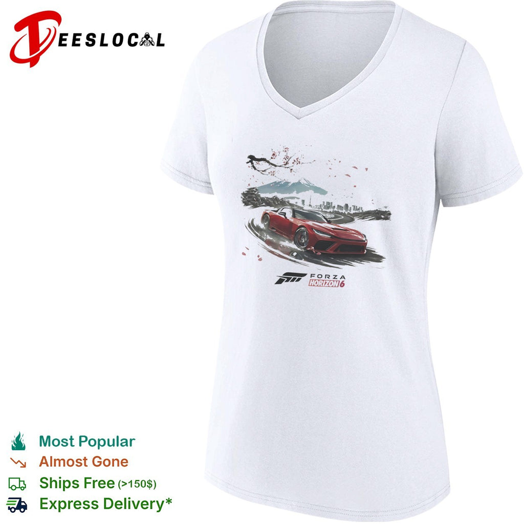 Forza Horizon 6 Red Sports Car with Mount Fuji and Tokyo Cityscape Japan shirt