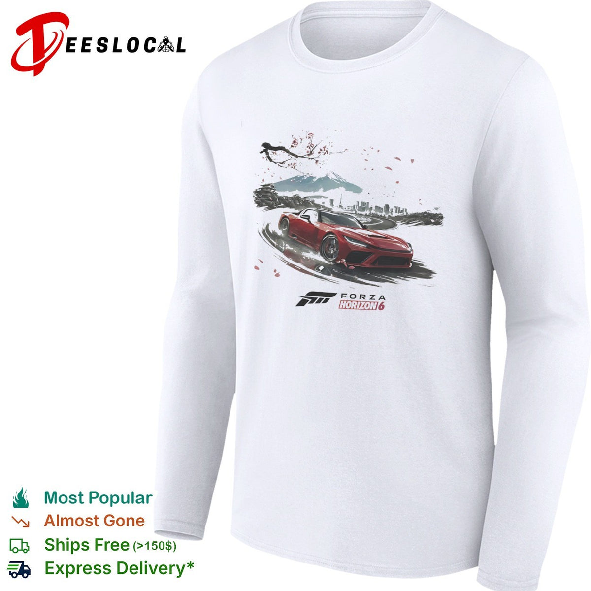 Forza Horizon 6 Red Sports Car with Mount Fuji and Tokyo Cityscape Japan shirt