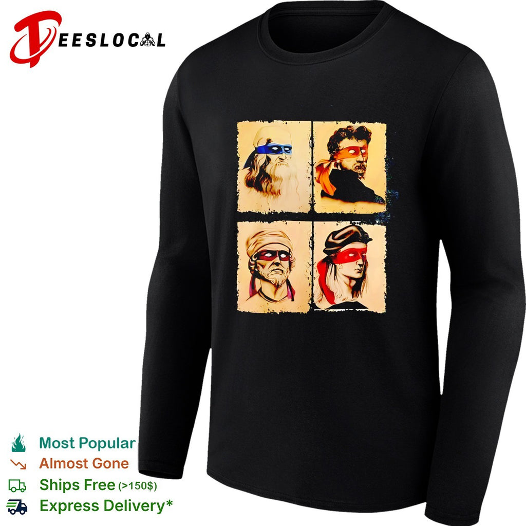 Four masked vigilante portraits bandana colors renaissance art shirt