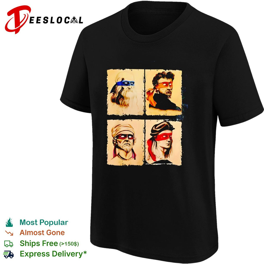 Four masked vigilante portraits bandana colors renaissance art shirt