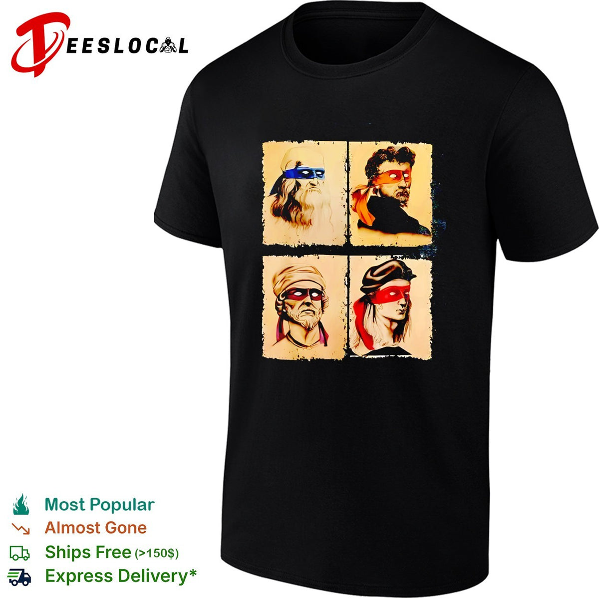 Four masked vigilante portraits bandana colors renaissance art shirt