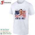 Fourth of July young man surprised face USA flag fireworks shirt