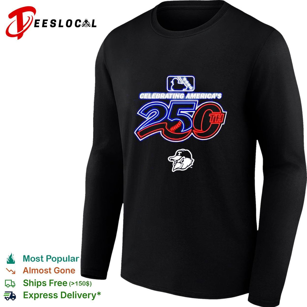 Celebrating America’s 250th MLB Trenton Thunder baseball logo red white and blue shirt