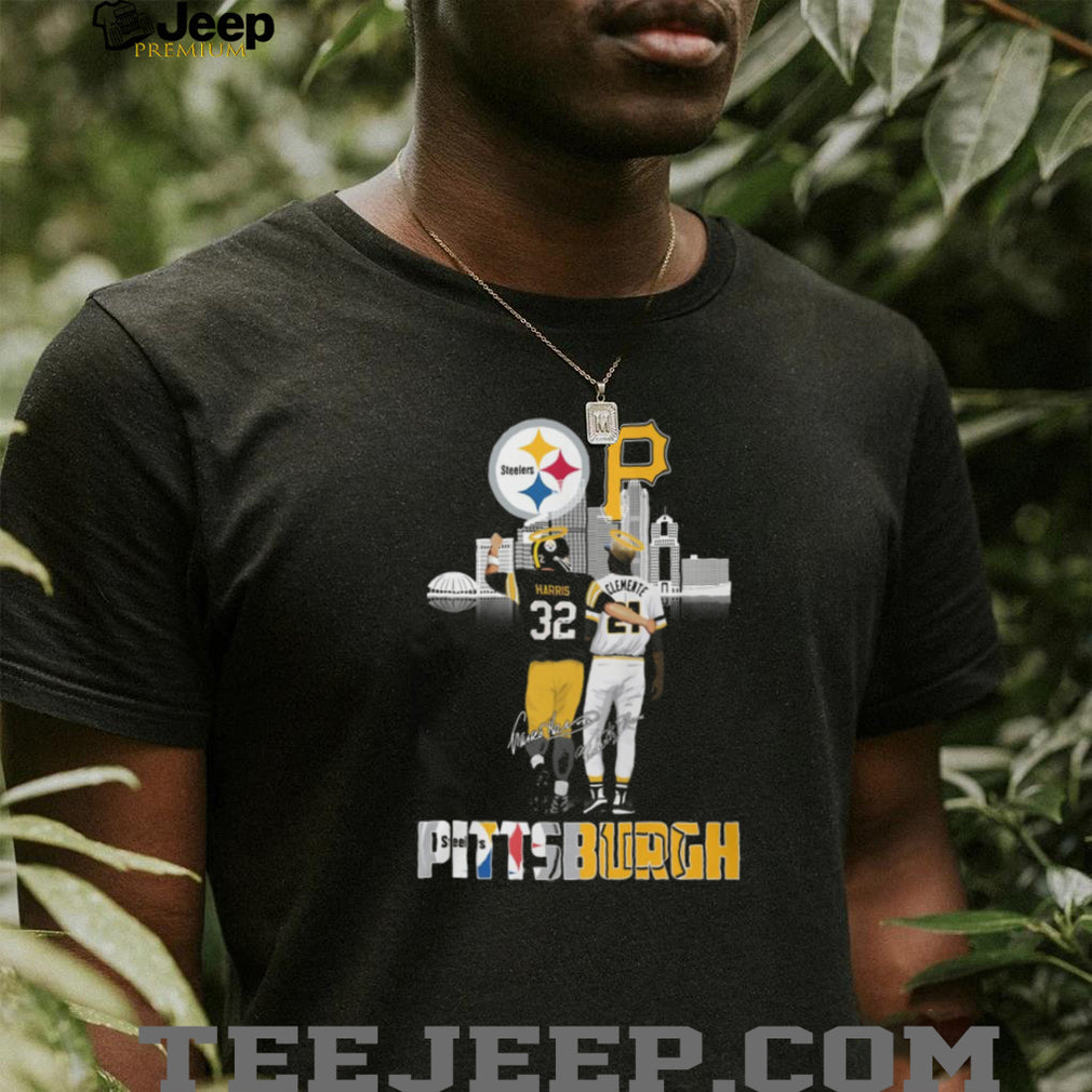 Franco Harris and Roberto Clemente Legends Heaven Skyline T Shirt
