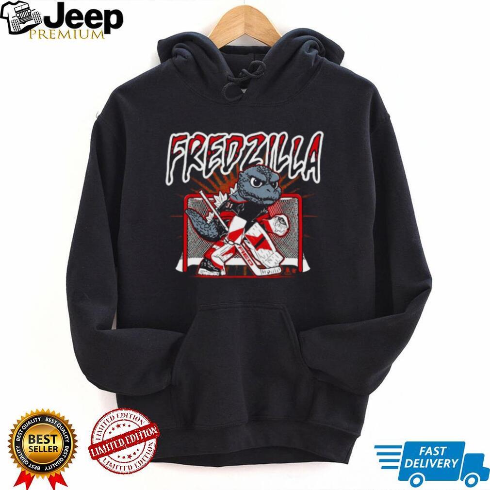 Fredzilla Hockey Goalie Godzilla Monster Sports Red Black T Shirt