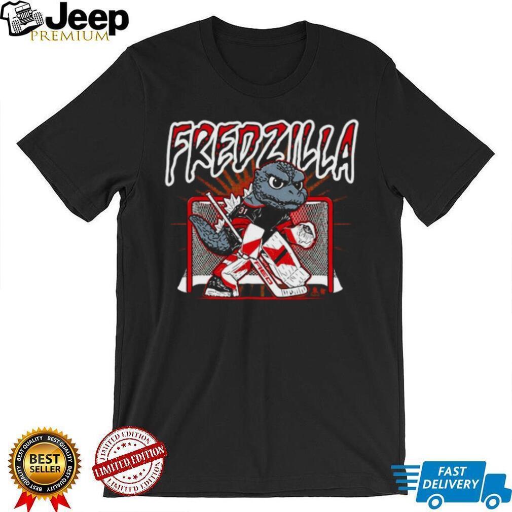 Fredzilla Hockey Goalie Godzilla Monster Sports Red Black T Shirt