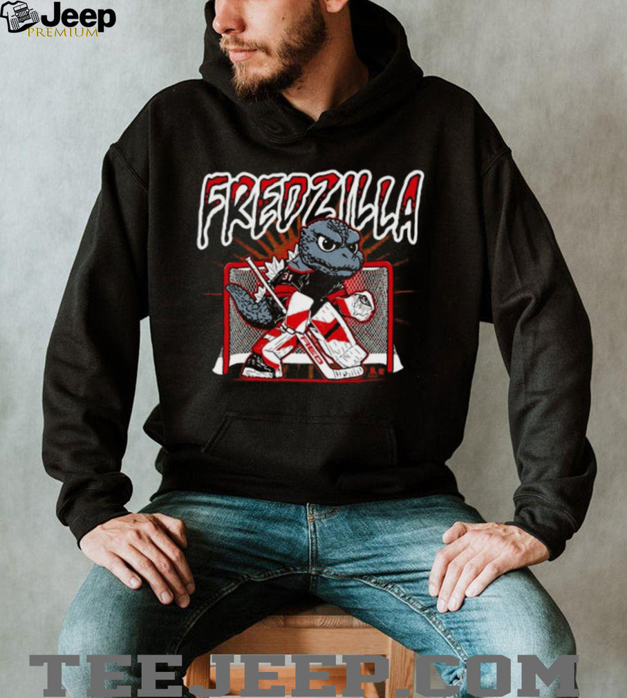 Fredzilla Hockey Goalie Godzilla Monster Sports Red Black T Shirt