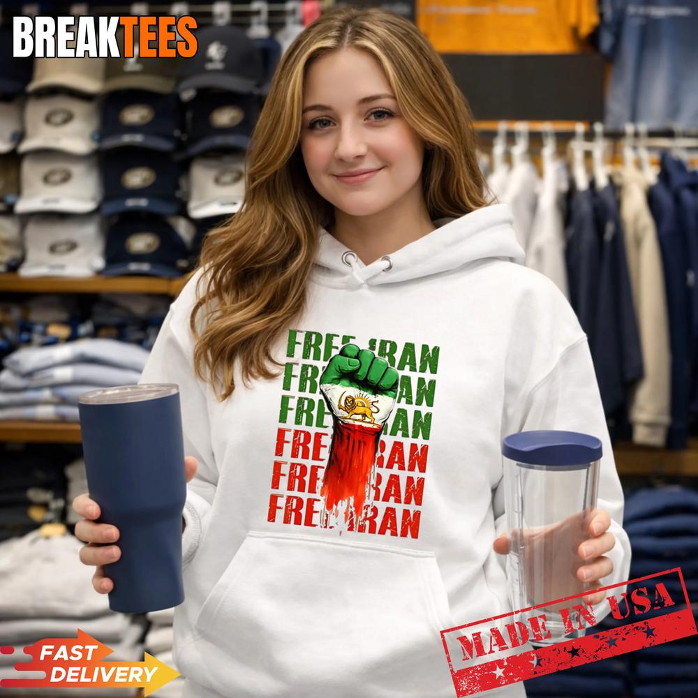Free Iran Heart Flag Freedom Support Protest Typography Graphic Shirt