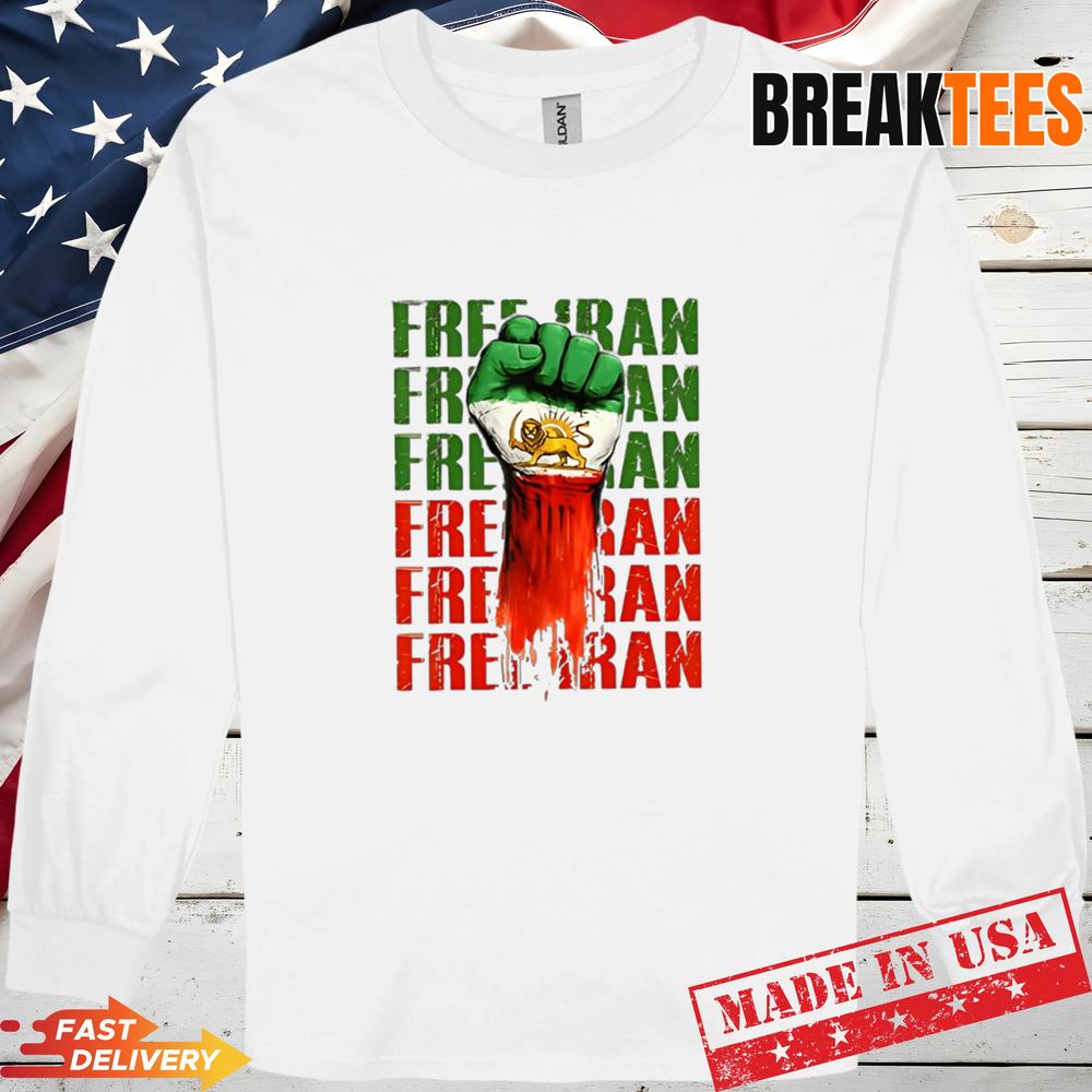 Free Iran Heart Flag Freedom Support Protest Typography Graphic Shirt