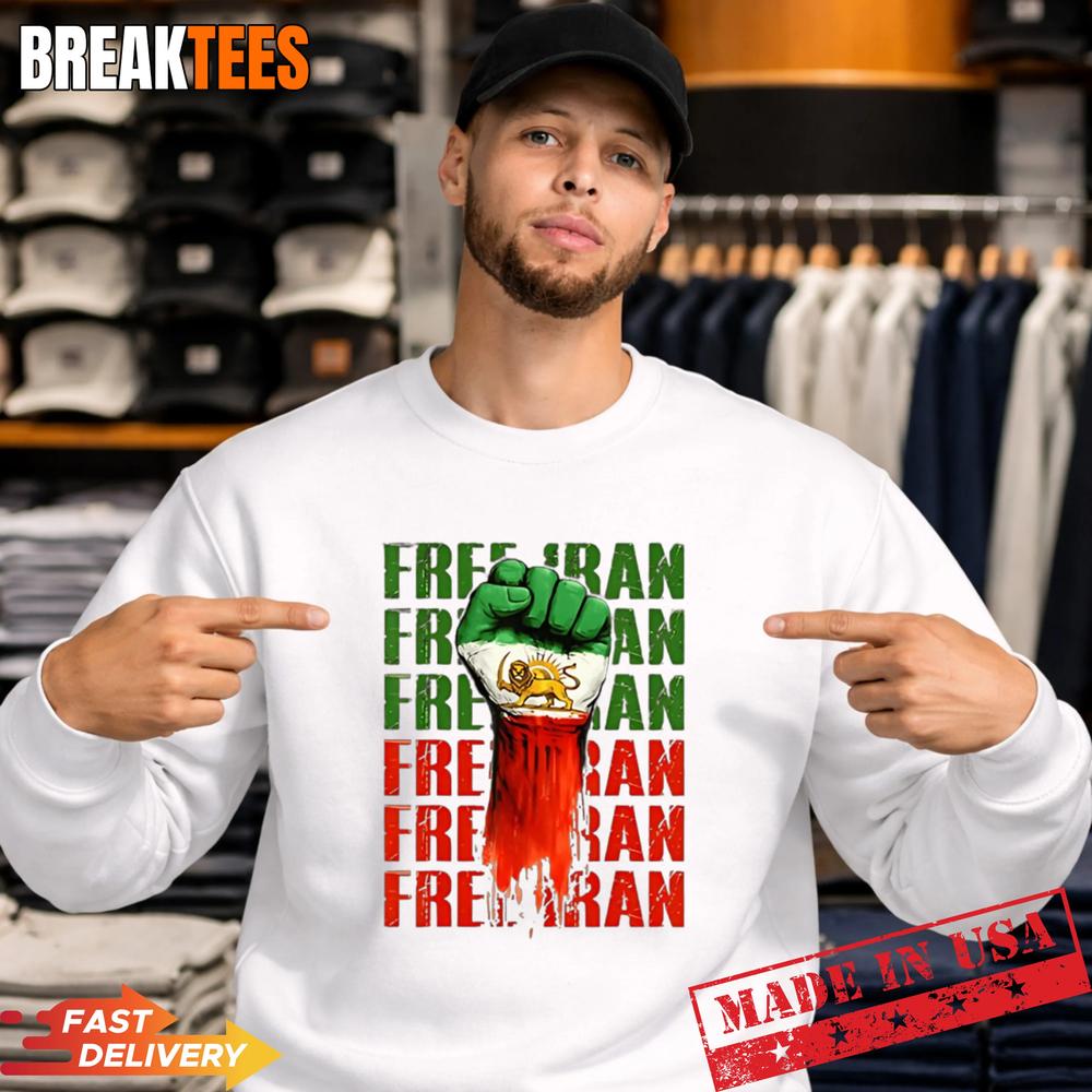 Free Iran Heart Flag Freedom Support Protest Typography Graphic Shirt