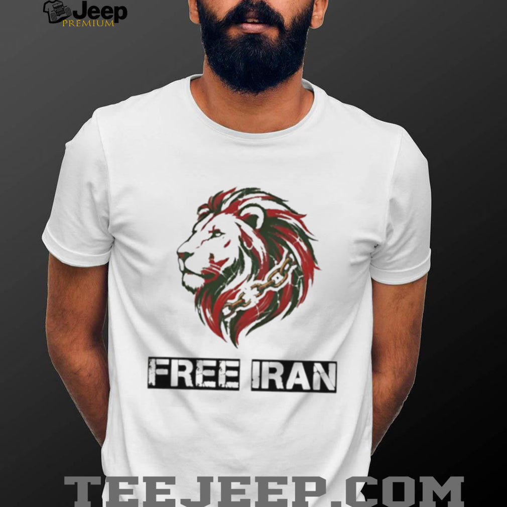 Free Iran Lion and Broken Chains Activism Graphic Cotton T Shirt
