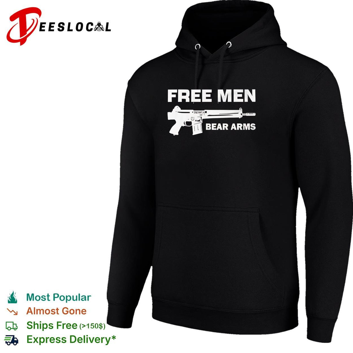 Free men bear arms rifle silhouette bold patriotic text shirt