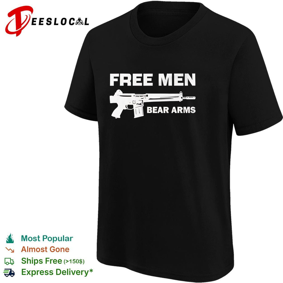Free men bear arms rifle silhouette bold patriotic text shirt