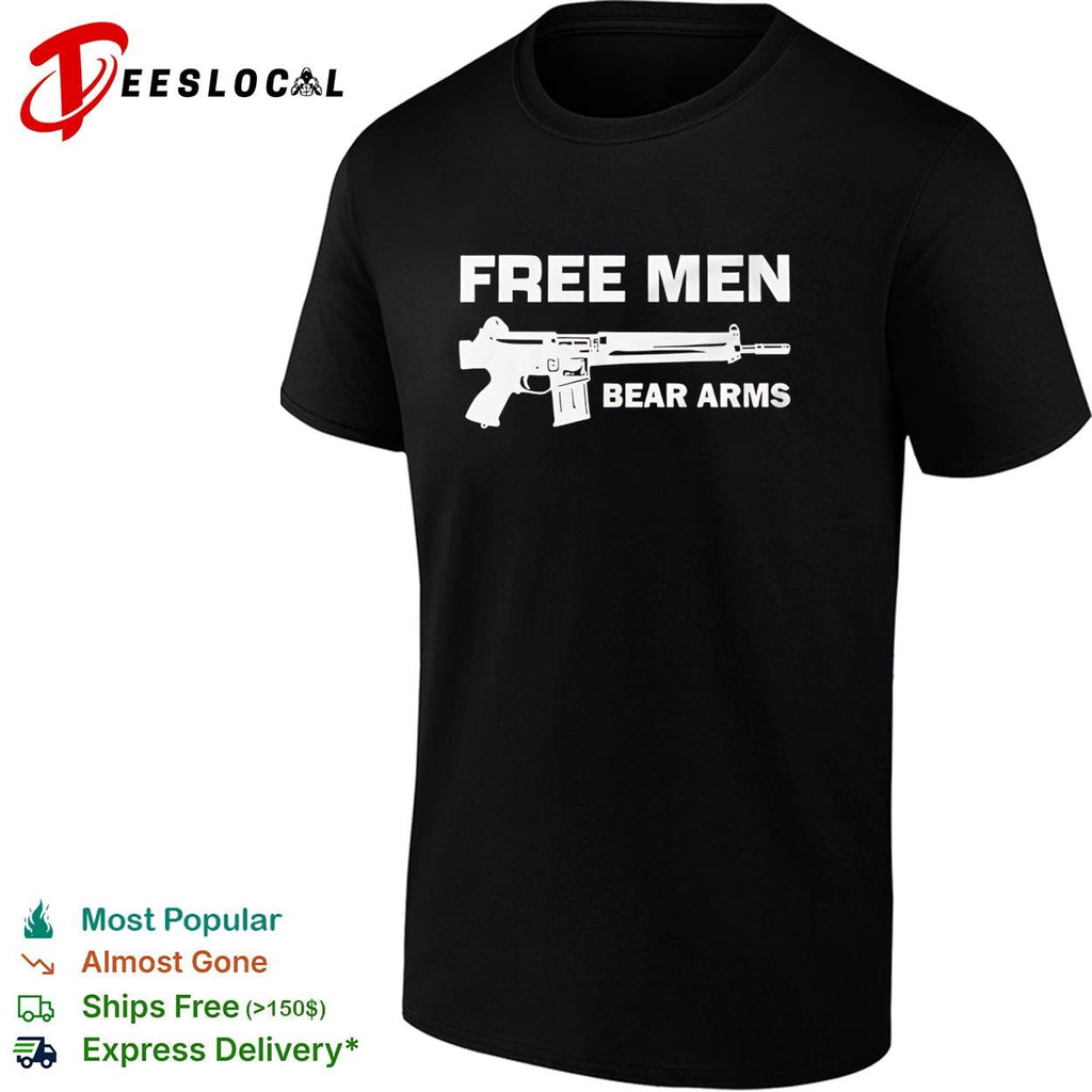 Free men bear arms rifle silhouette bold patriotic text shirt