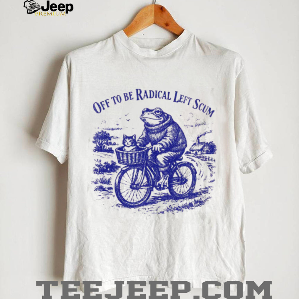 Frog Riding Bicycle with Cat Off To Be Radical Left Scum Vintage Aesthetic T Shirt