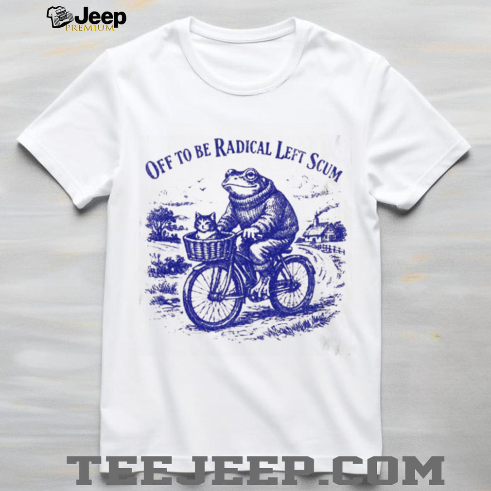 Frog Riding Bicycle with Cat Off To Be Radical Left Scum Vintage Aesthetic T Shirt