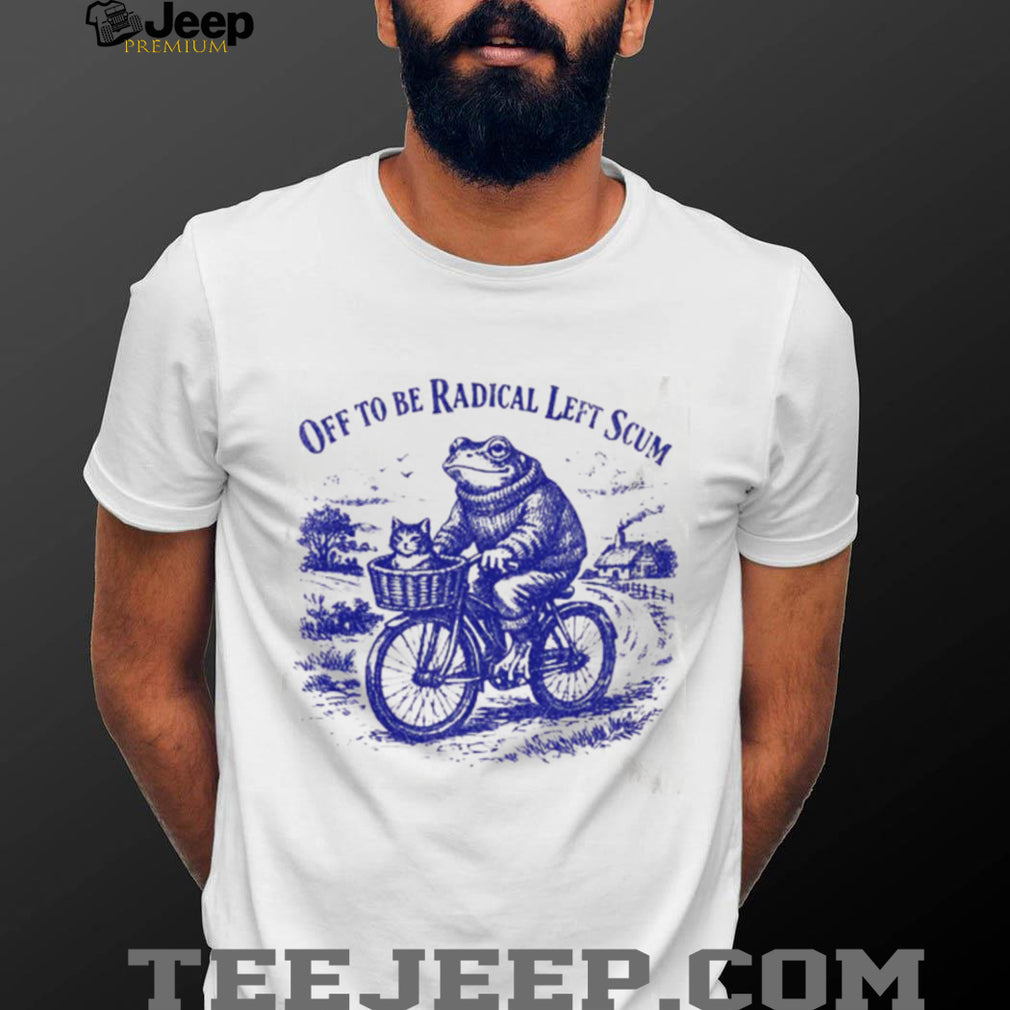 Frog Riding Bicycle with Cat Off To Be Radical Left Scum Vintage Aesthetic T Shirt