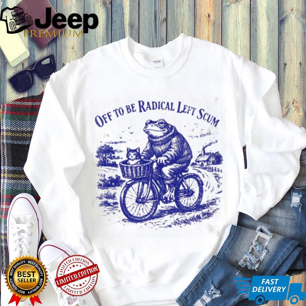 Frog Riding Bicycle with Cat Off To Be Radical Left Scum Vintage Aesthetic T Shirt