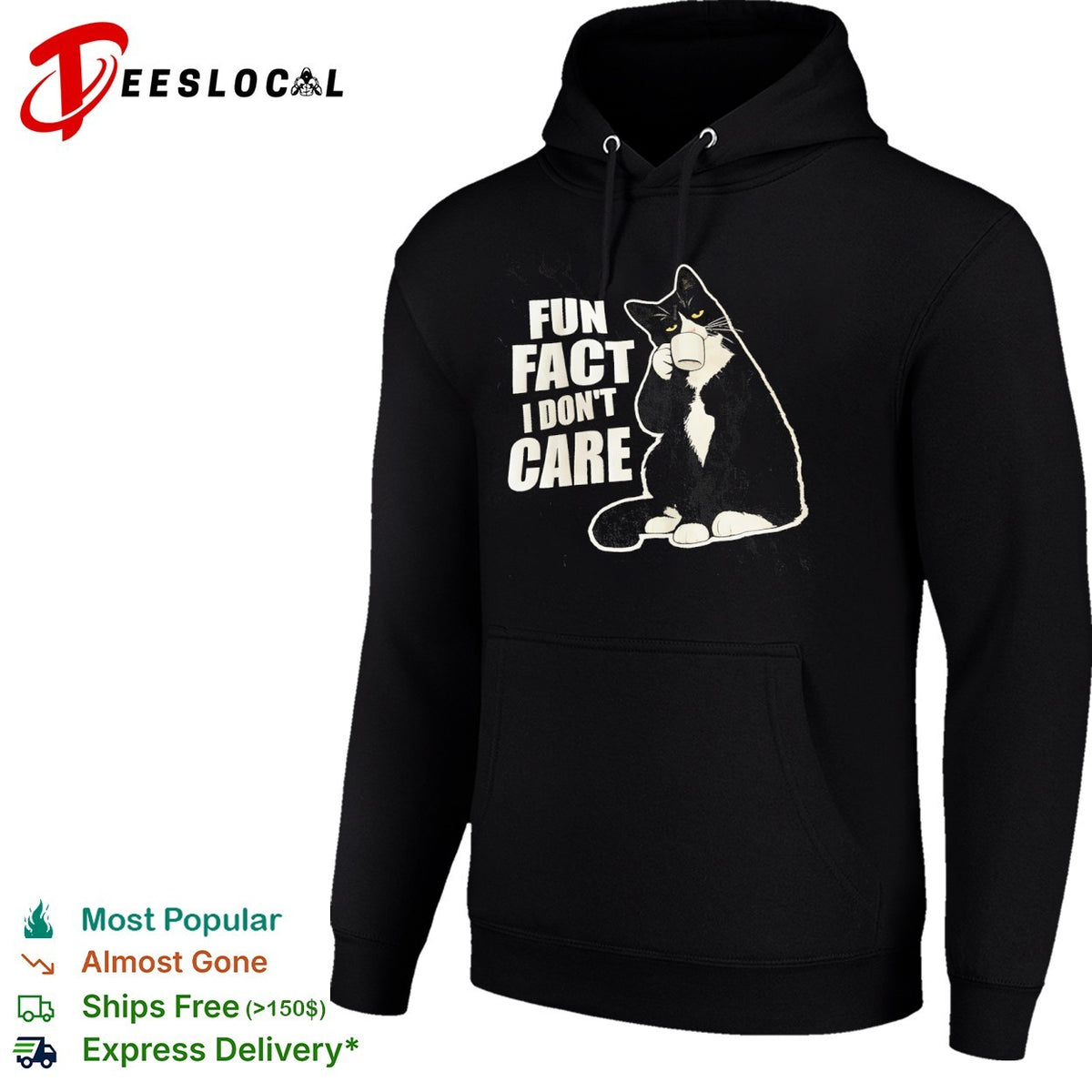 Fun fact i dont care tuxedo cat drinking coffee apparel shirt
