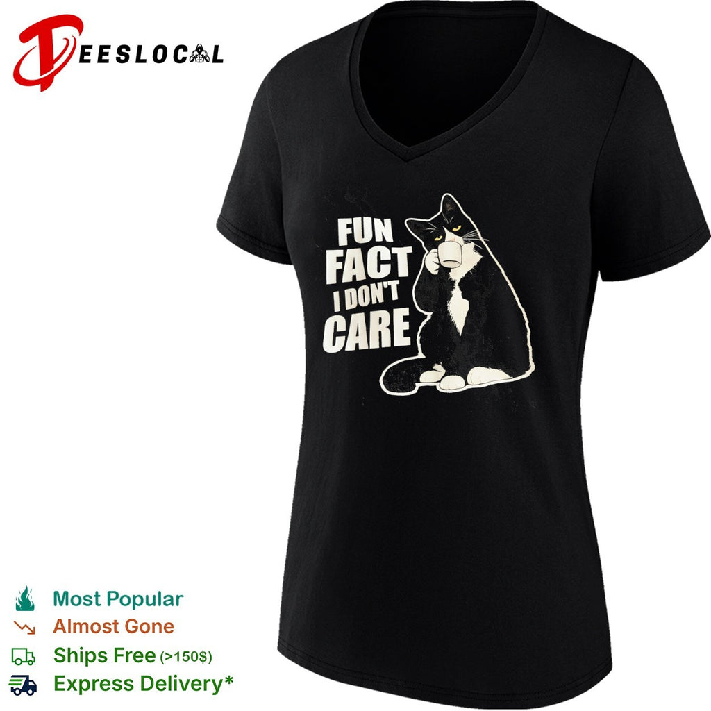 Fun fact i dont care tuxedo cat drinking coffee apparel shirt