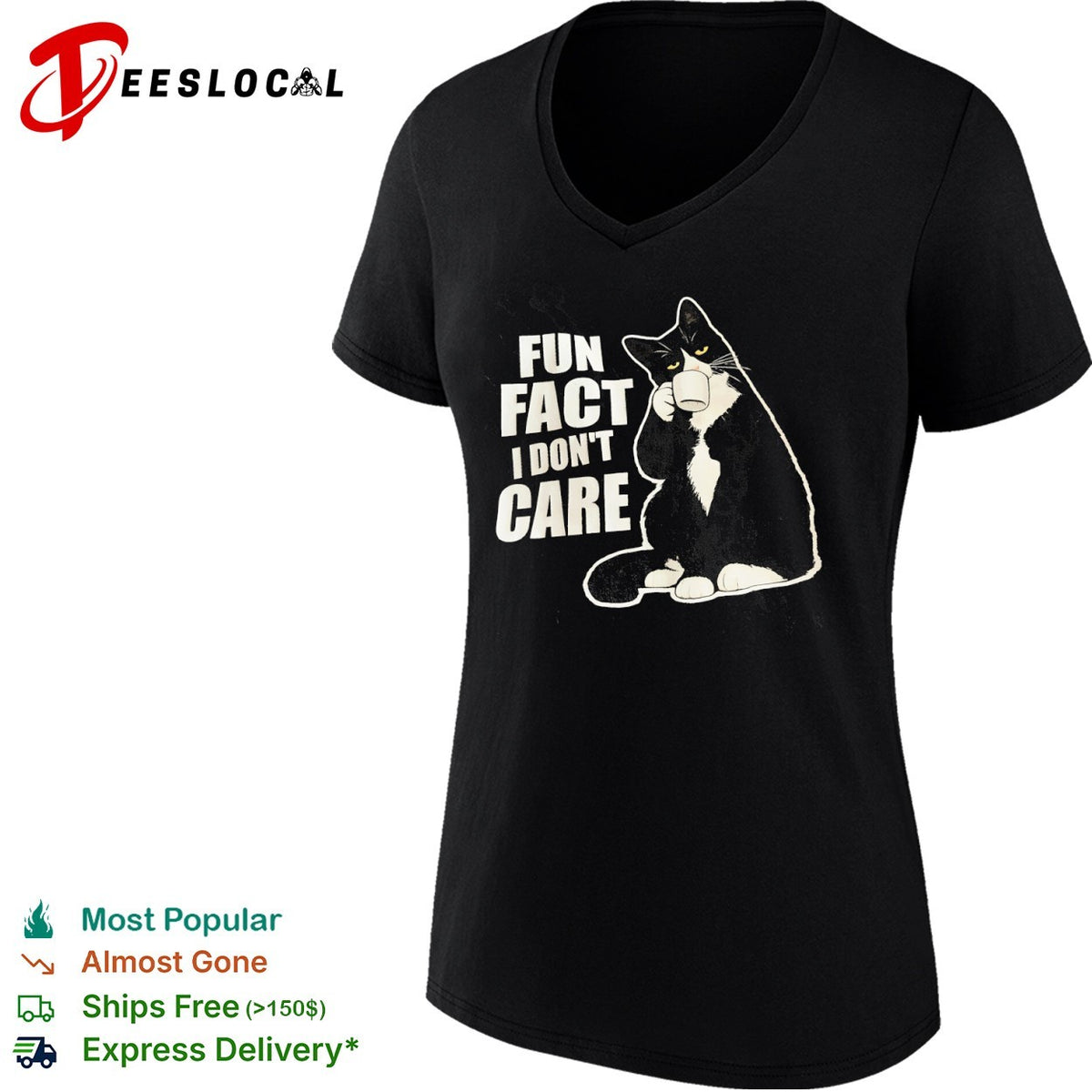 Fun fact i dont care tuxedo cat drinking coffee apparel shirt