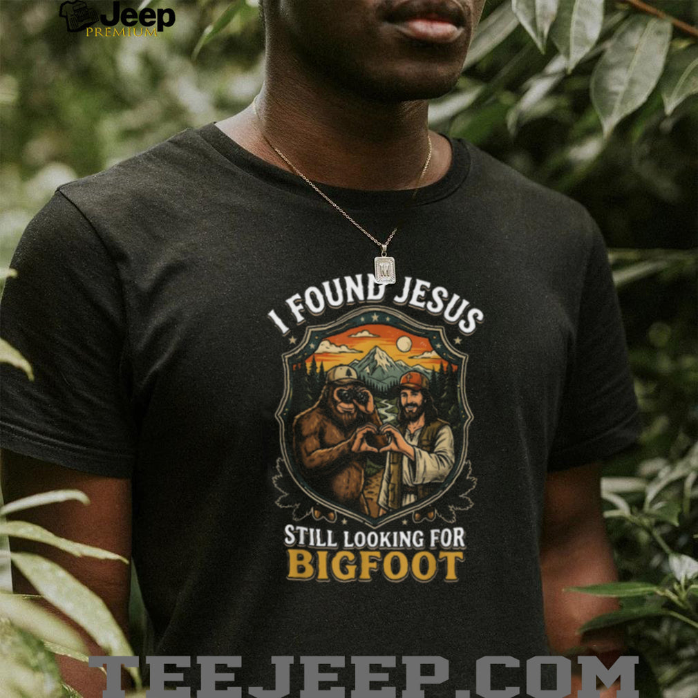 Funny Bigfoot And Jesus Hiking Forest Nature T Shirt