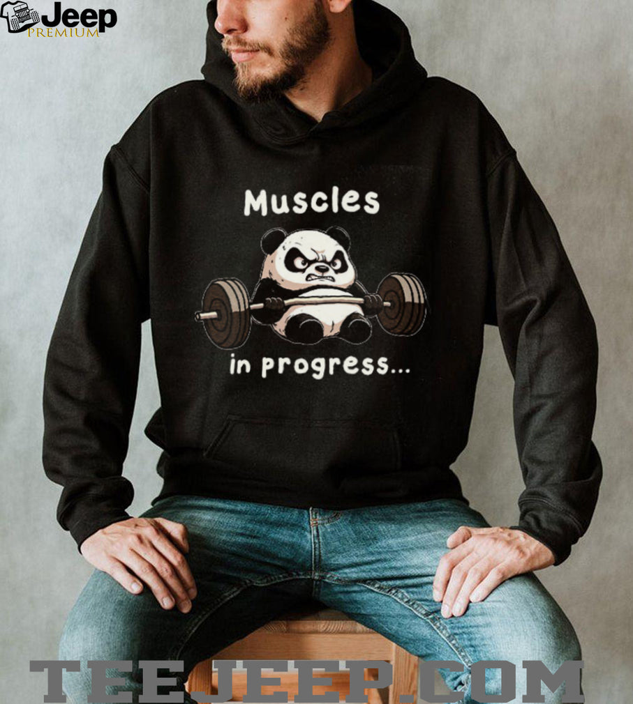 Funny Gym Panda Lifting Barbell Muscles In Progress T Shirt