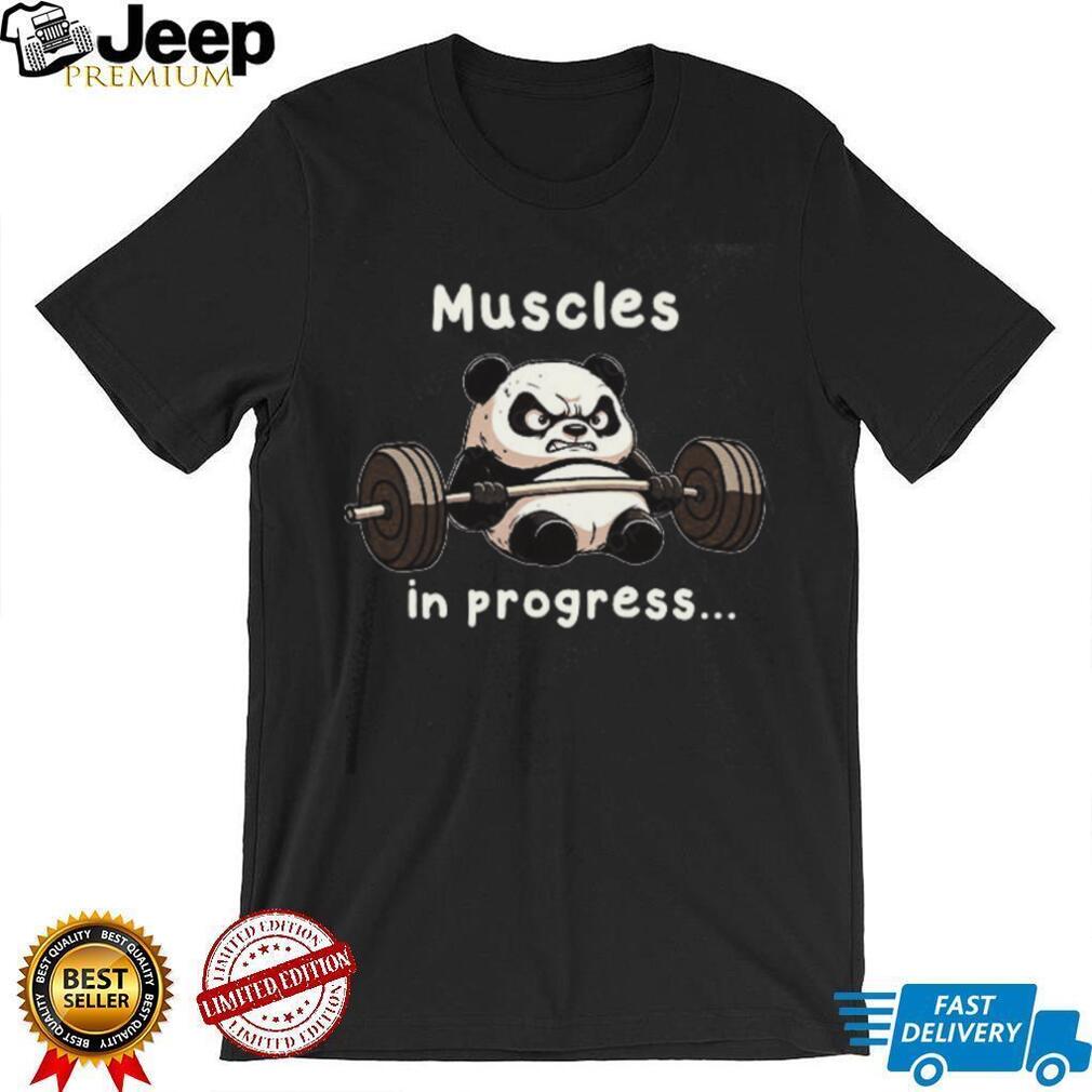 Funny Gym Panda Lifting Barbell Muscles In Progress T Shirt