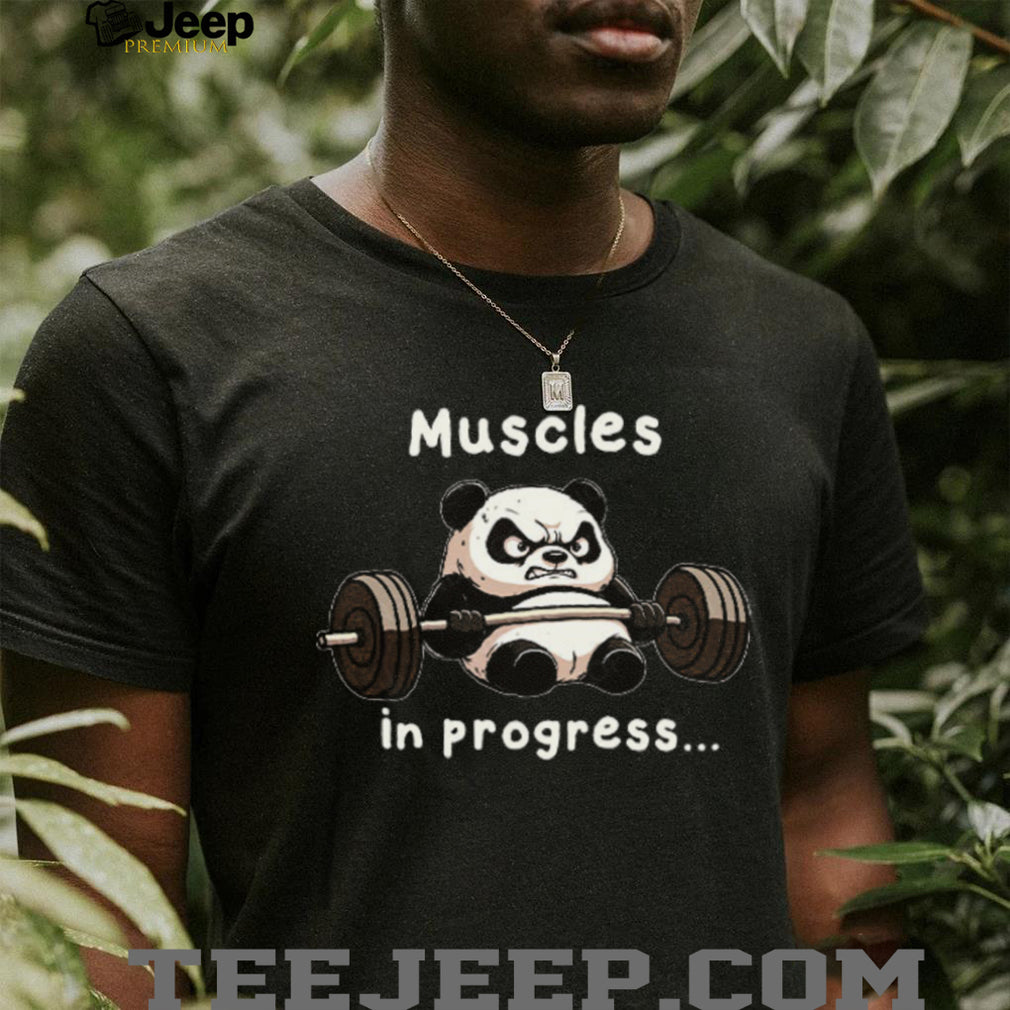 Funny Gym Panda Lifting Barbell Muscles In Progress T Shirt