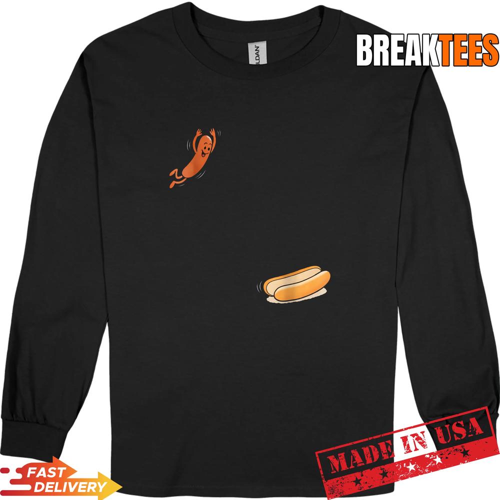 Funny Hot Dog Jumping Into Bun Sausage BBQ High Dive T-Shirt