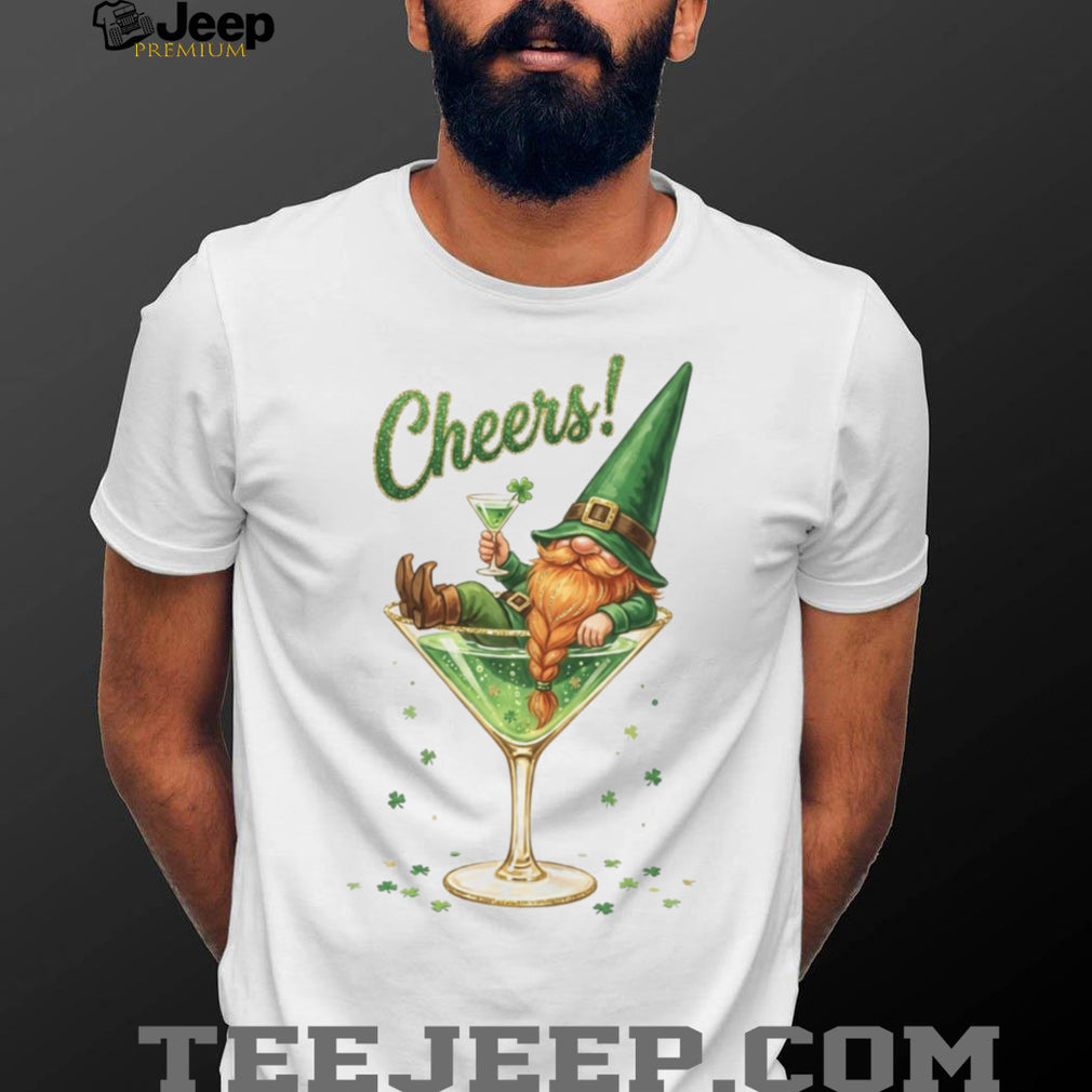 Funny St. Patrick’s Day Gnome in Martini Glass “Cheers” T Shirt