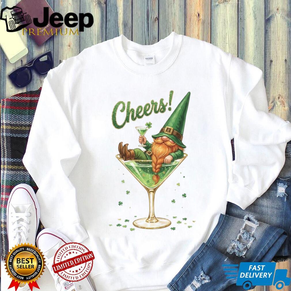 Funny St. Patrick’s Day Gnome in Martini Glass “Cheers” T Shirt
