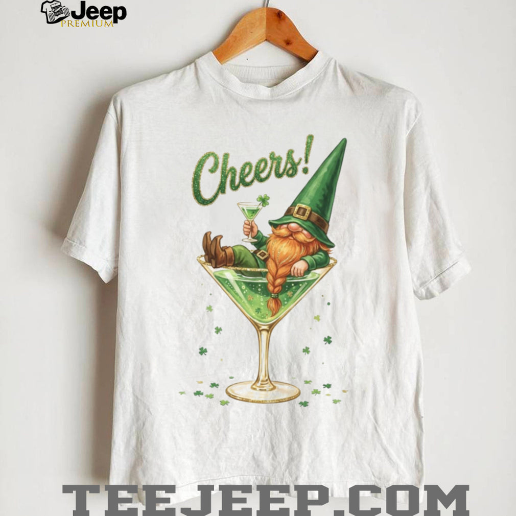 Funny St. Patrick’s Day Gnome in Martini Glass “Cheers” T Shirt
