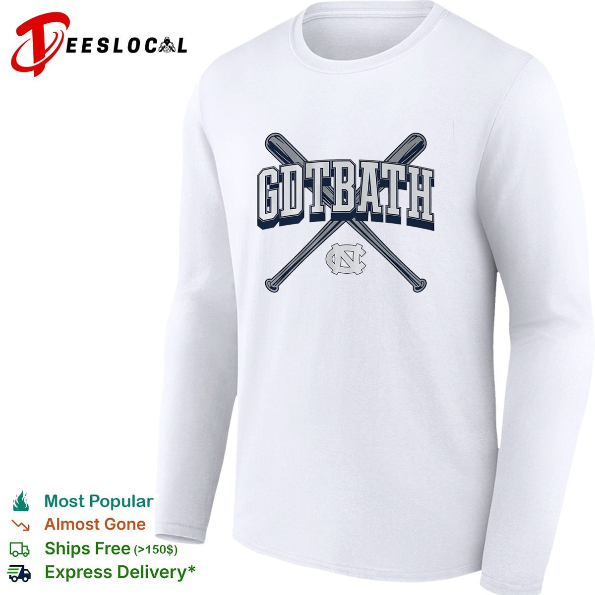 GDTBATH North Carolina Tar Heels crossed bats fan slogan shirt