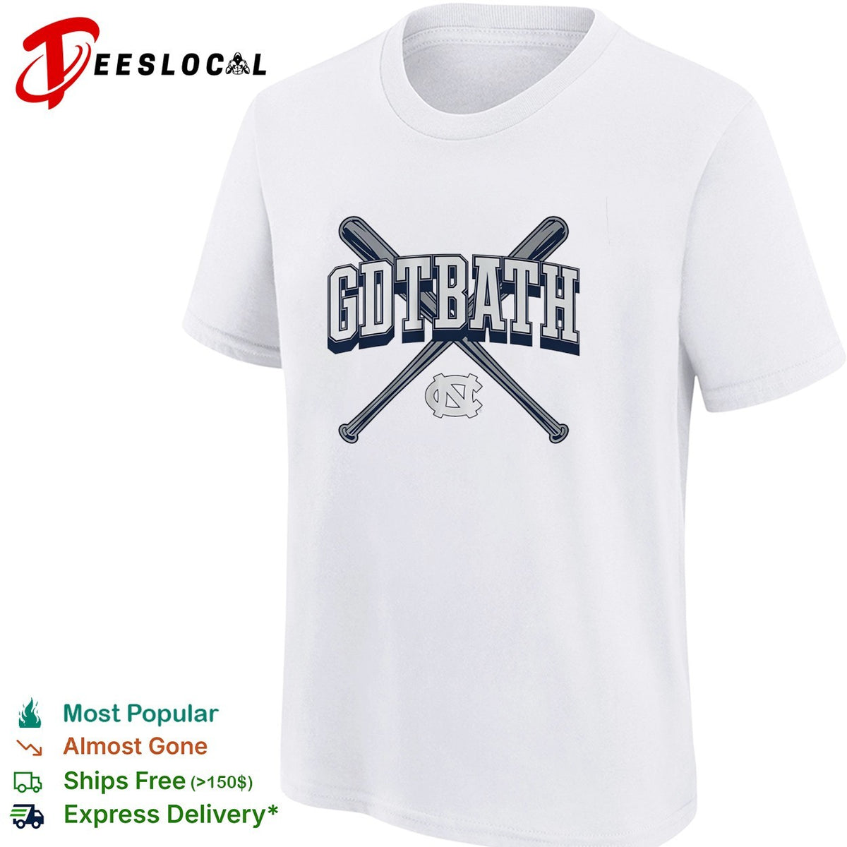 GDTBATH North Carolina Tar Heels crossed bats fan slogan shirt