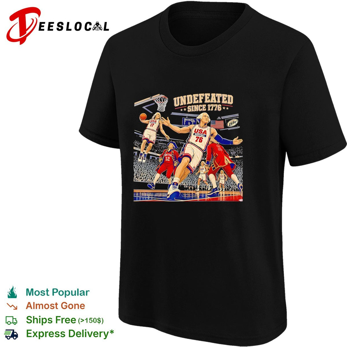 GW USA Basketball undefeated since 1776 dunk action patriotic art shirt