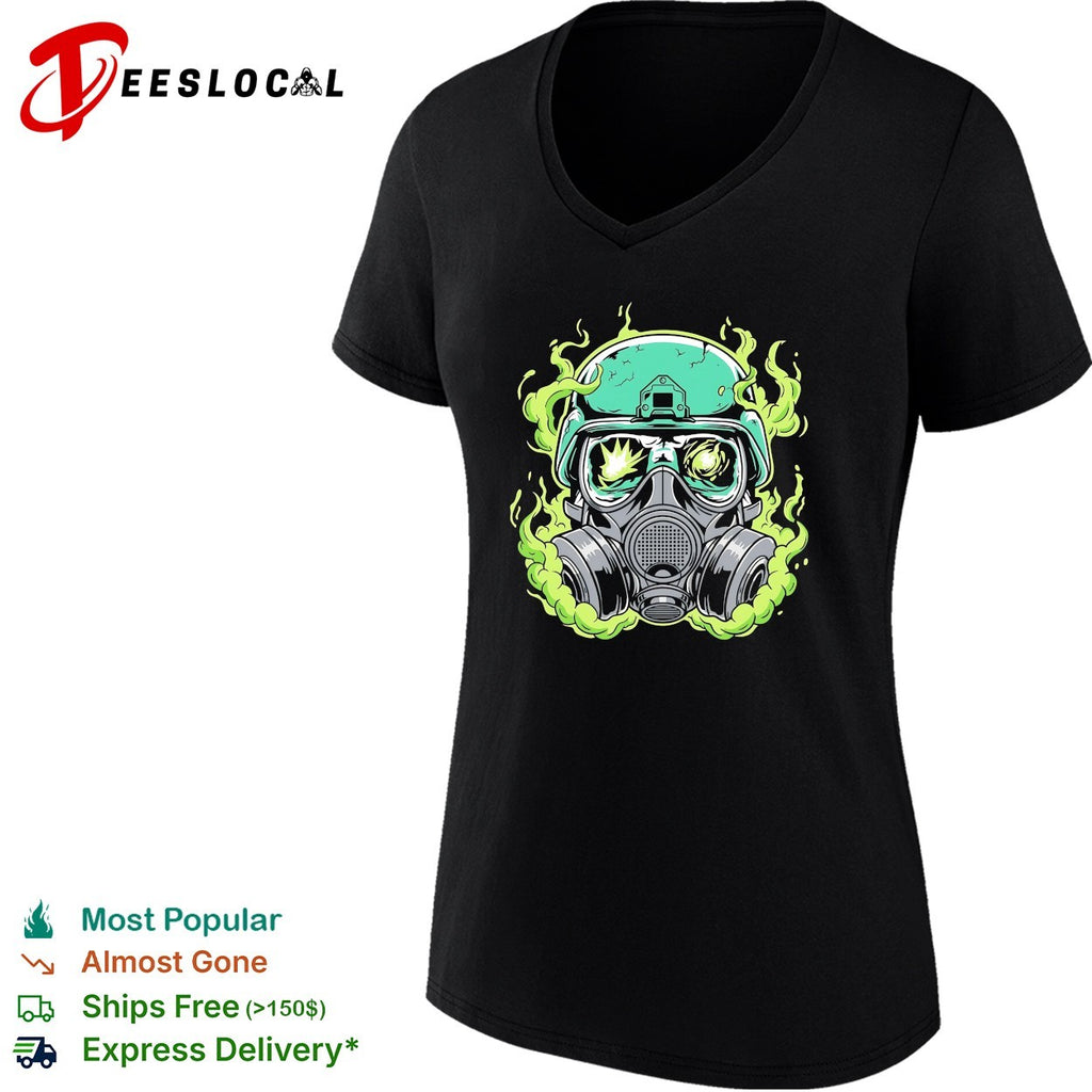 Gas mask soldier with green smoke and explosion goggles illustration graphic shirt