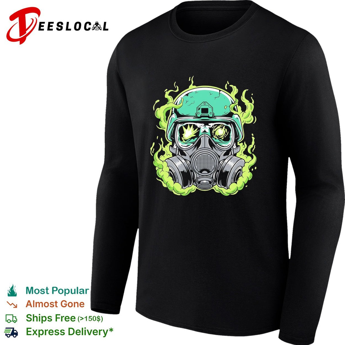 Gas mask soldier with green smoke and explosion goggles illustration graphic shirt