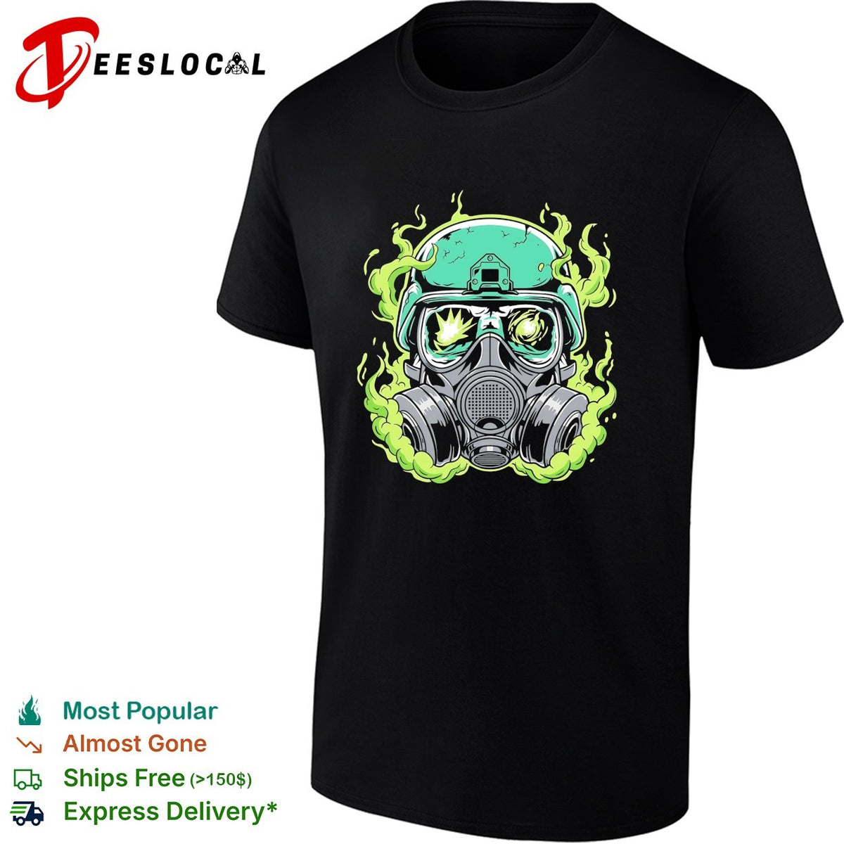 Gas mask soldier with green smoke and explosion goggles illustration graphic shirt