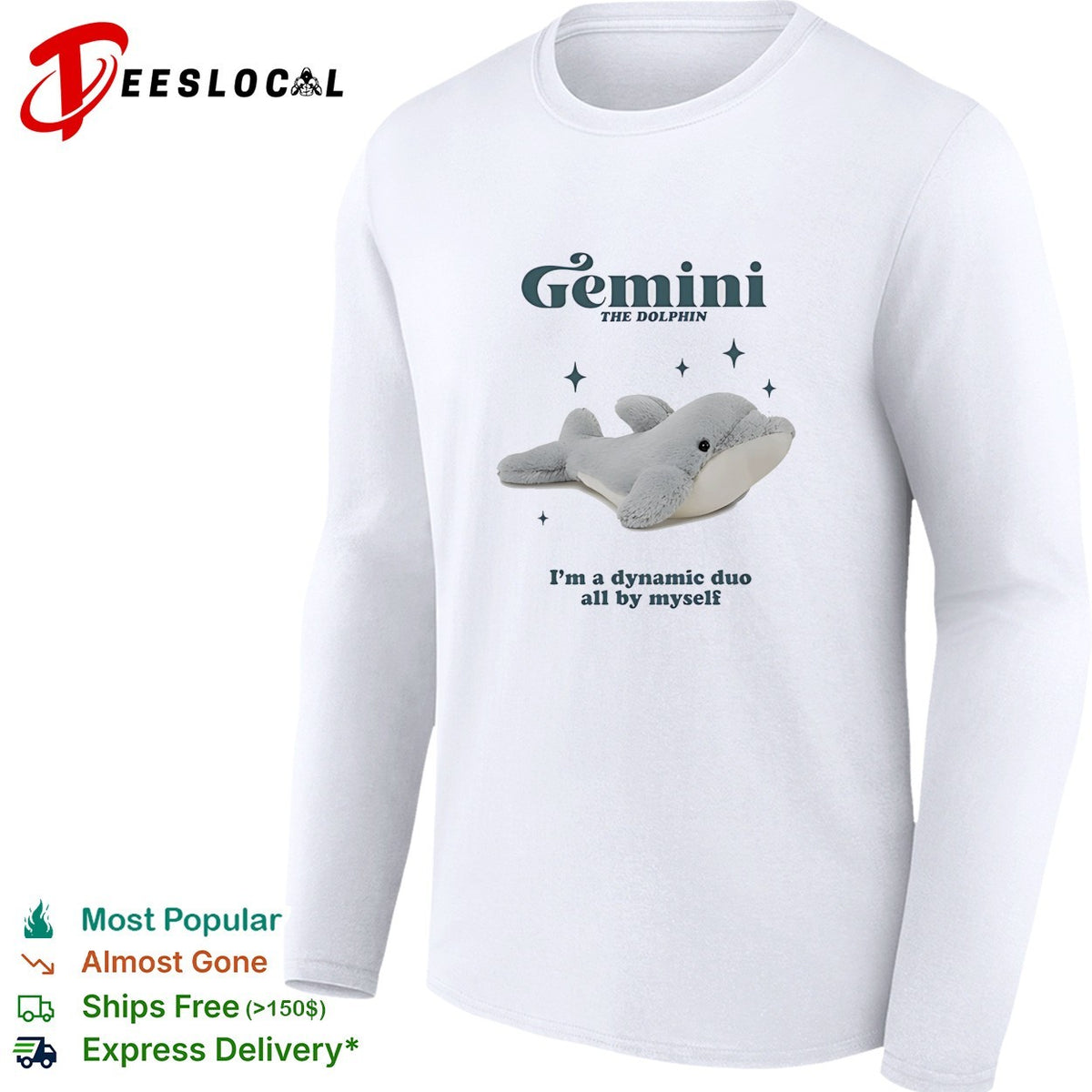 Gemini the Dolphin Im a dynamic duo all by myself zodiac astrology novelty shirt