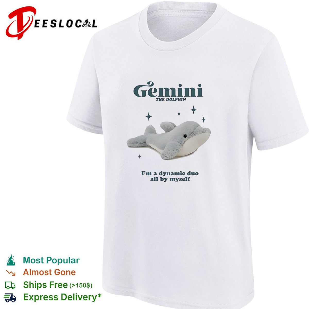 Gemini the Dolphin Im a dynamic duo all by myself zodiac astrology novelty shirt