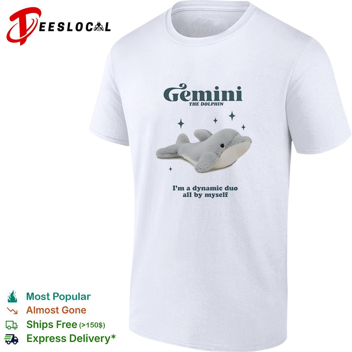 Gemini the Dolphin Im a dynamic duo all by myself zodiac astrology novelty shirt