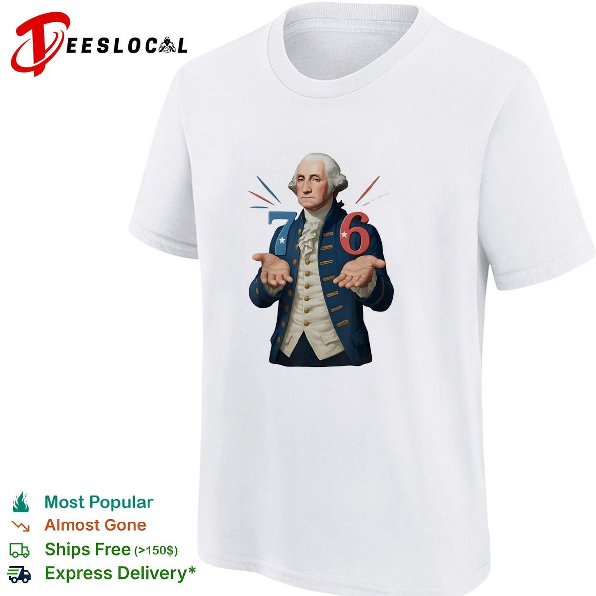 George Washington 76 bicentennial caricature with jazz hands illustration shirt