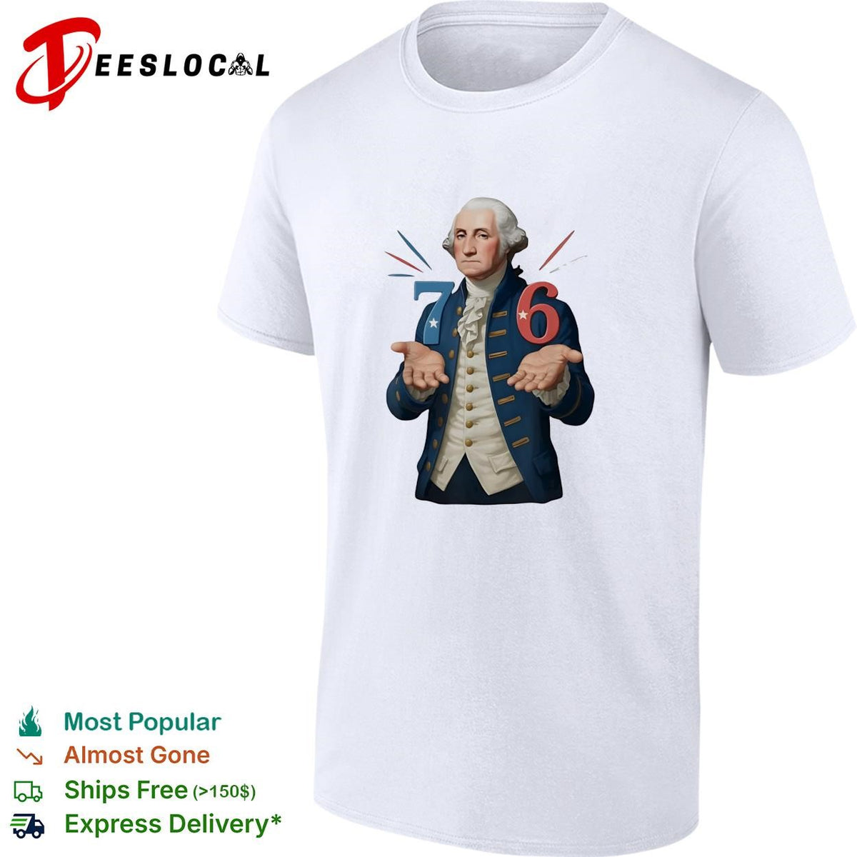 George Washington 76 bicentennial caricature with jazz hands illustration shirt