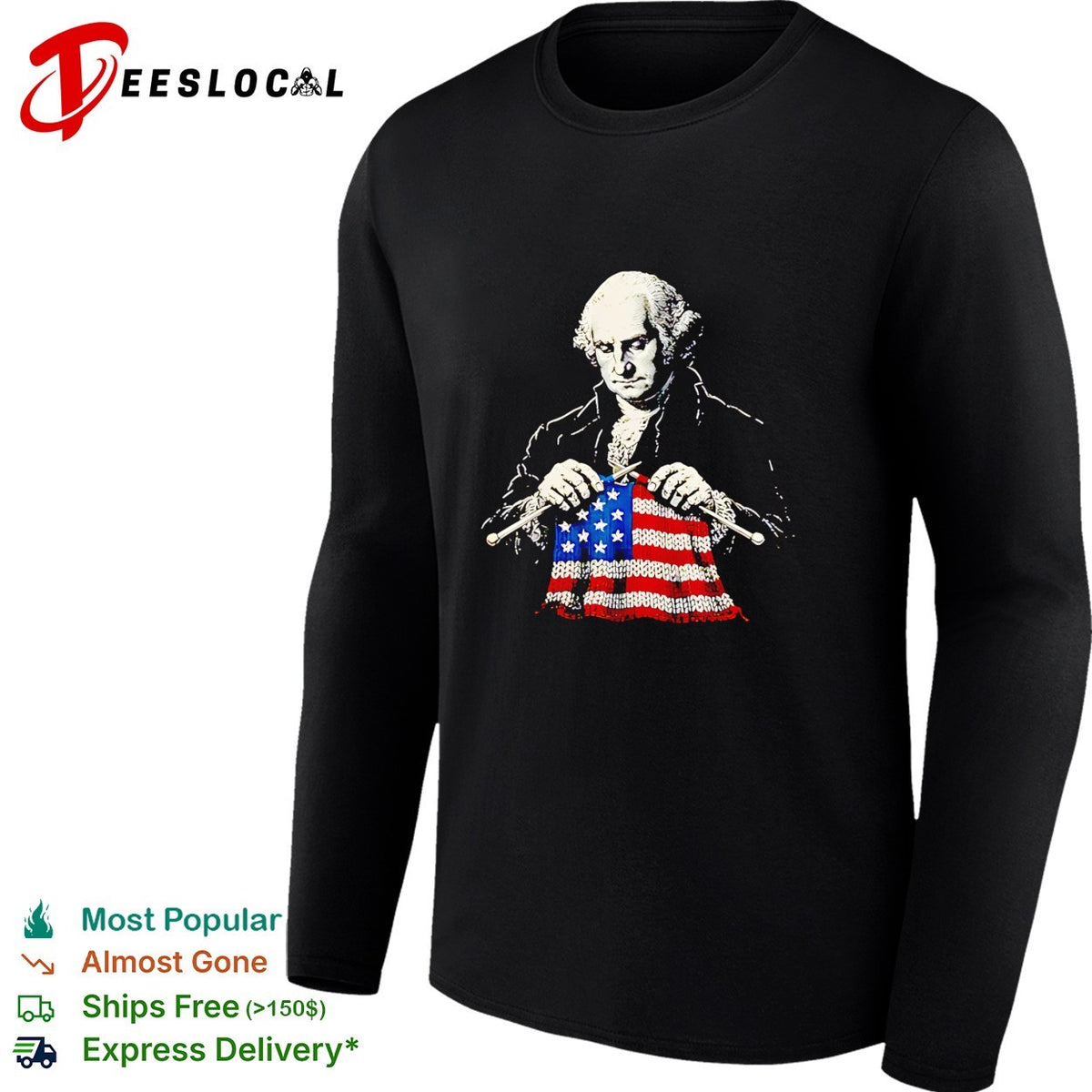 George Washington knitting American flag patriotic artwork shirt