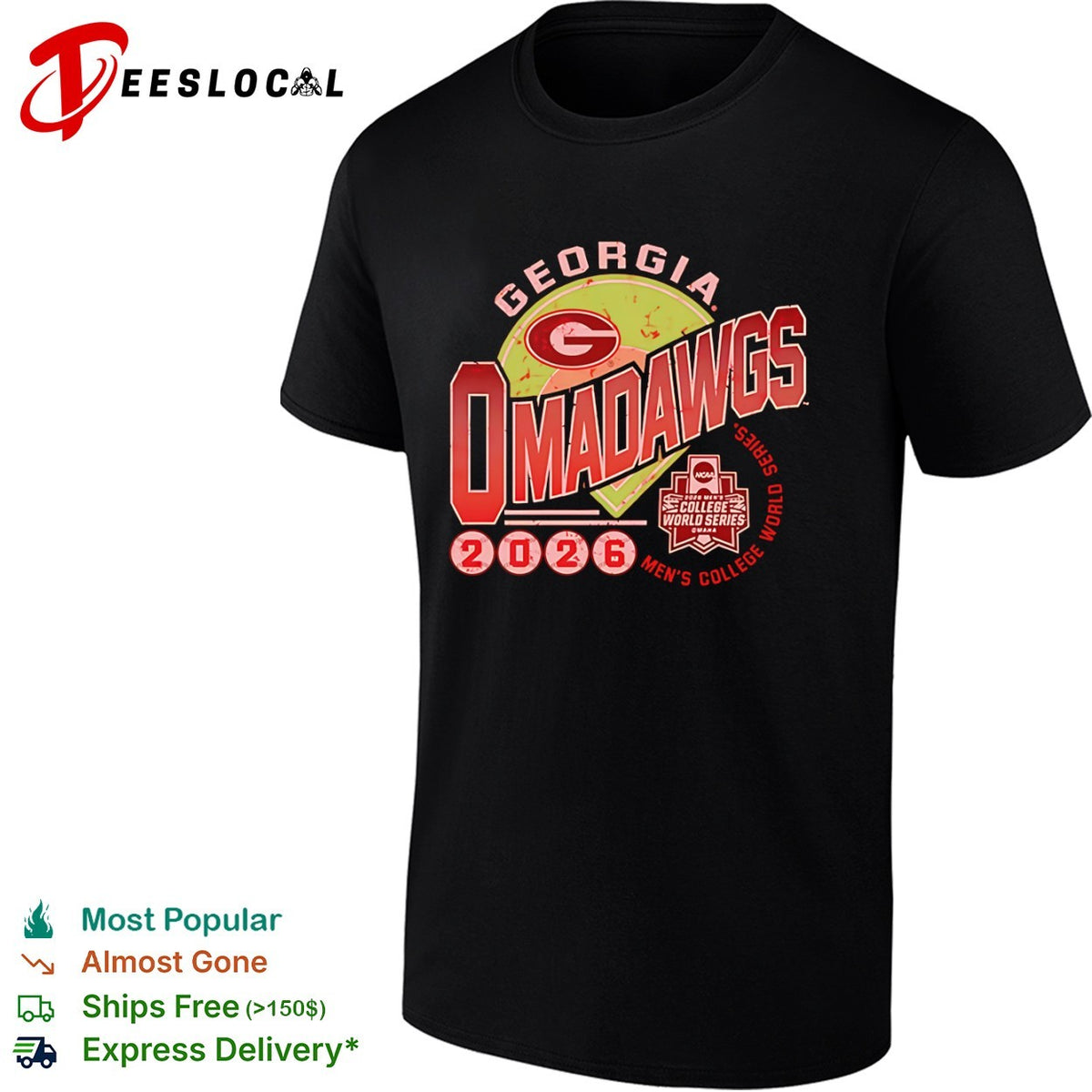 Georgia Bulldogs Omadawgs baseball diamond 2026 Mens College World Series shirt